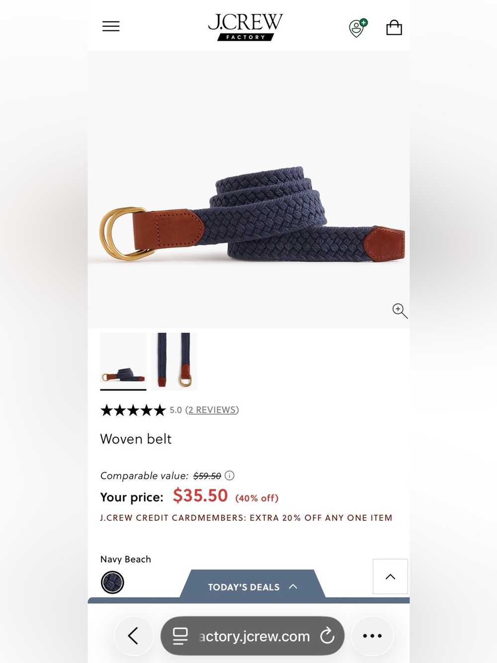 J. Crew ✨NWT✨Unisex Navy & White
100% Cotton Belt with Brown Leather Trim - Picture 5 of 5